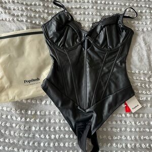 BRAND NEW- Popilush Black Leather Bodysuit